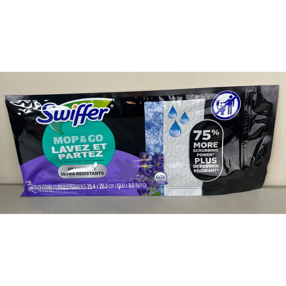NEW Swiffer Mop & Go Heavy Duty Wet Mopping Cloths Lavender Febreze 2 Count